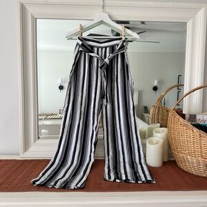 Cynthia Rowley Black & White Vertical-Stripe Wide Leg Pants
